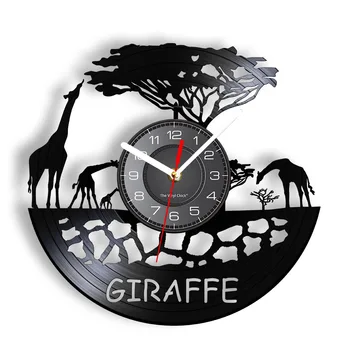 Girafa Animais Silvestres Disco De Vinil Relógio De Parede África Art Safari Decoração De Parede, Relógio De Vinil Disco De Artesanato Para Creche
