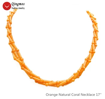 Qingmos Moda 3*9mm de Espessura de Fatia de Laranja Natural Coral Colar para Mulheres com 3-4mm Rodada Coral Colar de Jóias Gargantilhas 17