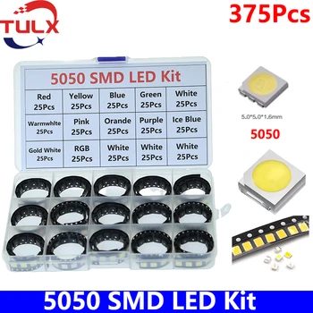375Pcs/Caixa emissor de luz de SMD Kit 5050 Vermelho/Amarelo/em Azul/Verde/Branco/Orande/GJ/Rosa/Purpie/Warmwhlte led diodo conjunto de SMD LED Lâmpada de Contas Kit