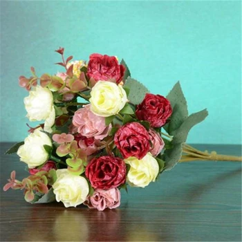 Multi Cor de Rosa de Decoração de Casa de buquê de flores artificiais 2 cachos de 42 seda rosas festa de casamento decoração