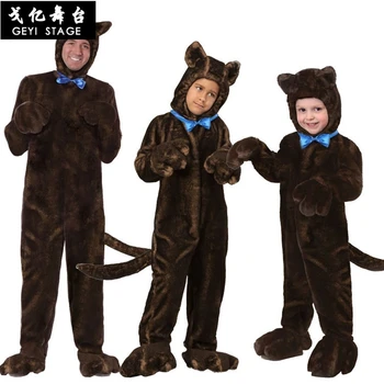 novos Animais cachorro preto Trajes Clássico cosplay do traje de halloween para Crianças Meninos adultos Roupas Onesie Macacão de Terno