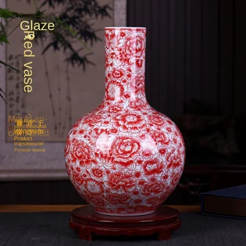 Vaso de cerâmica Pintados à Mão de Vidro Vermelho Porcelana Sala de estar Arranjo de Flor Decoração do Hotel Home Armário de TV Decorações