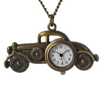 6112New retro relógio de bolso clássico carro clássico nostálgico de bronze de quartzo relógio de bolso, com colar