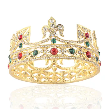 Luxuoso Cor De Ouro Brilhante Redondo Coroa De Noiva Acessórios Do Cabelo Do Casamento Aniversário Tiara