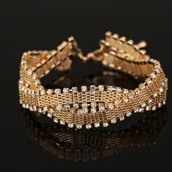 Cristal De Luxo Charme Pulseiras Para Mulheres Corrente De Metal Embutidas Bracelete Pulseira De Casamento Nupcial Jóias Acessórios