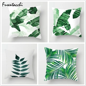 Fuwatacchi Verde Folha Jogar Travesseiro Capa de Plantas Tropicais, Capa de Almofada de Folha de Palmeira fronha de Almofada para a Home do Sofa do Quarto