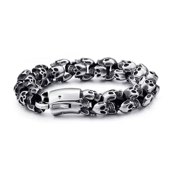 A jóia de aço inoxidável Dominante exagerada personalidade punk crânio de titânio de aço bracelete dos homens