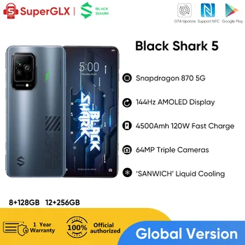 Versão Global Tubarão Preto 5 5G de Jogos de Telefone Snapdragon 870 5G 144Hz AMOLED de 120W de carregamento Rápido 64MP Smarphone