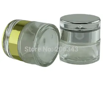 50G de vidro transparente frasco de creme,cosmético, creme,frasco,Frasco de Cosméticos com ouro ou prata tampa ,frasco de vidro