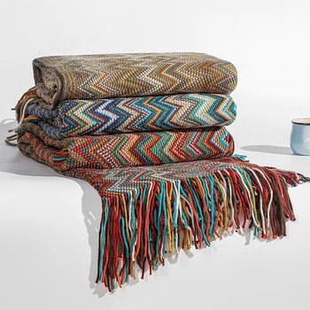 Boêmio Cobertor Têxteis-Lar, Decoração Nórdica Malha Cobertor Colcha De Outono Respirável Confortável Sofá-Tampa