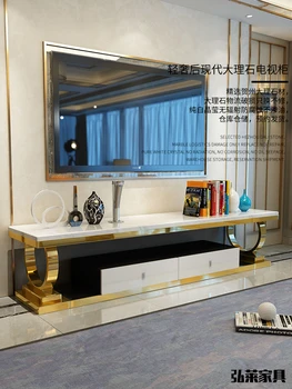 Aço inoxidável de alta qualidade pós-moderno de ouro em mármore, armário de TV e café da tabela de combinação de sala de estar de gabinete