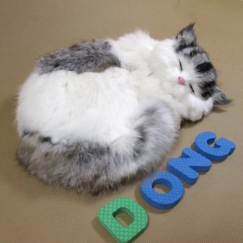 dormir de simulação do modelo de gato plástico e pele cinza claro e branco gato boneca de presente 27x18x10cm a112