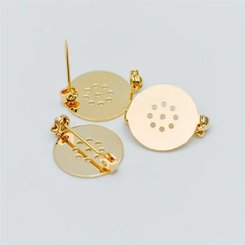 10pcs Ouro Broche Espaços em branco, Mini Almofada de Cabochão de Espaços em branco de 18 mm Banhado a Ouro, de Bronze Broche de Resultados (GB-636)