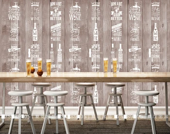 Custom vintage papel de parede, grão de madeira pintada a mão de garrafas de cerveja para a sala de estar e quarto na parede do fundo impermeável papel de parede