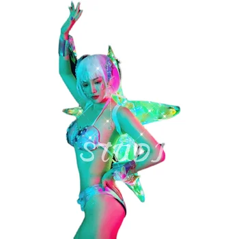 Bar sensuais gogo traje oceano LED coloridos, estrelas do mar bikini terno cantor, dançarino de desempenho de Função de traje
