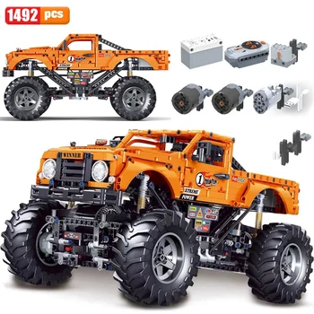 Cidade Técnicas 1:12 RC Monster Truck Carro Construção de Blocos de Controle Remoto de Veículos Criador MOC Tijolos DIY Brinquedos Para Meninos 1492pcs