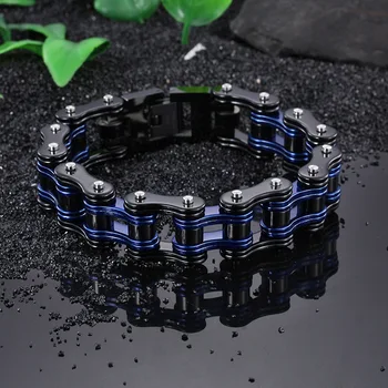 Pulseira de aço inoxidável modelos masculinos preto formas geométricas ciclismo cadeia de jóias