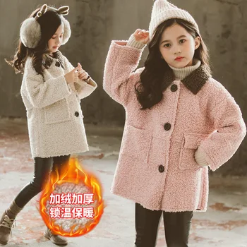Meninas coreano Sobretudo Casaco de Outono e Inverno Engrossado Jaquetas Outerwears Roupas para Crianças de 4 a 11 Anos