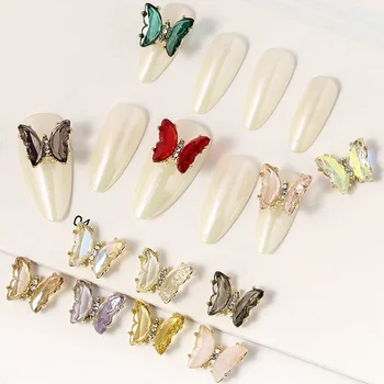 A Arte do prego 5pcs 3d Requintado Liga Butterflys Cristal Strass para Unha Dicas de Decorações no Estilo Japonês e Decoração de Unhas