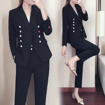 Terno de pequeno terno feminino 2019 outono nova-coreano moda temperamento era magra, de duas peças OL profissional de terno terno feminino