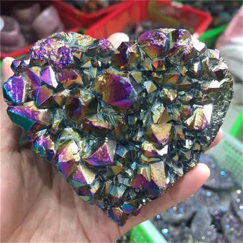 Natural de quartzo colorido de titânio aura de ametista do coração de cristal do cluster de cura de pedra para a decoração home