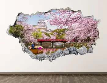 Japão Floresta de Parede Decal - Templo 3D Esmagado Arte de Parede Autocolante de Decoração de Quarto de Crianças de Vinil em Casa Cartaz Personalizado de Presente KD967