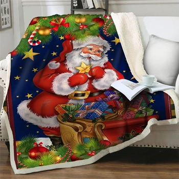 Papai Noel 3D Cartoon Sherpa Cobertores Grossos Jogue Quente Super Flanela Macia Office Nap Manta de Sofá Fundamentos Feliz Natal Presente