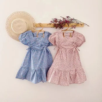 Verão, As Meninas De Vestido De Bebê Vestidos Crianças Vestem Roupas Infantis Moda Estampa Floral Plissado Coul Praça Colar De Algodão De 3 A 8 Anos