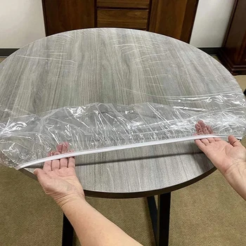 65-180cm Redondo Impermeável Transparente Elástico Gumes Tabela Tampa de PVC Simples Convient de Cozinha, serviço de Catering Protetor de Toalha de mesa