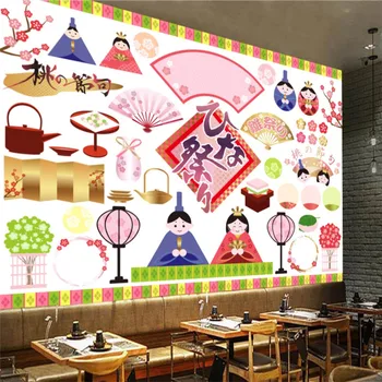 Pintado a mão dos desenhos animados Papel de Parede 3D coreano Cozinha Japonesa Sushi Restaurante Industrial de Decoração de papel de Parede de Fundo Mural 3D