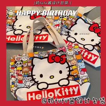 Kawaii Bonito Sanrio Hello Kitty Bolsa De Ombro Único Saco De Lona, Saco De Compras, Sacola De Alta Capacidade Luz Presente De Natal Para A Menina