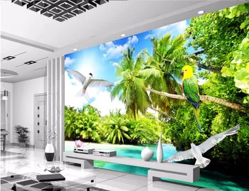 3d papel de parede personalizado com foto à beira-Mar coqueiro gaivota paisagem decoração sala de estar pintura 3d murais de parede papel de parede