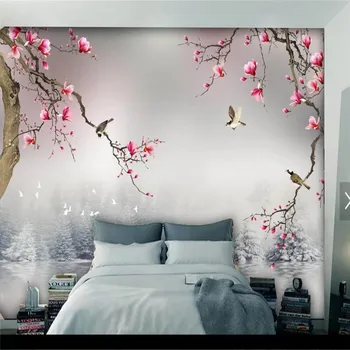 Papel de parede personalizado moderno o novo Chinês bela magnolia de aves de fundo de decoração de parede impermeável wallcovering