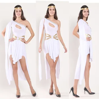 Europeia Deusa Grega Traje De Festa De Halloween Palco Cosplay Árabe Princesa Rainha Sexy Vestido Preto E Branco E Cores