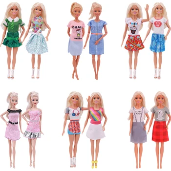 As Barbies com Roupas de Mini-Saia 2Pcs/Set Bodysuit Funda Ajuste Vestido De 11,8 Polegadas Americana de Roupas de Boneca Nossa Geração Presente de Aniversário Brinquedos