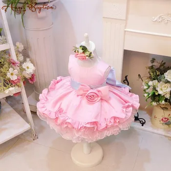 vestido de baile crianças floral cupcake vestidos de babados cor-de-rosa infantil bebê primeira festa de aniversário de menina de vestido celebração roupa