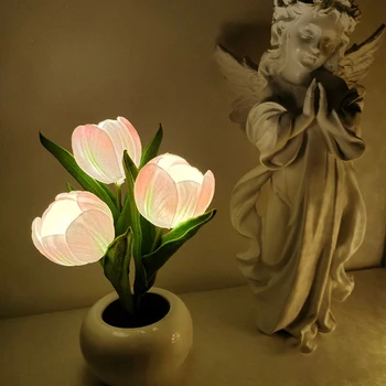 LED Tulip Luz da Noite Simulação de Flores para Escritório/Sala/Bar/Café, Candeeiro de Mesa, Decoração do Ambiente Lâmpada Romântico Vaso de Presente