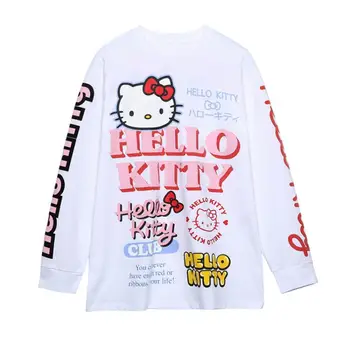 Olá Kitty Bonito Zweater Primavera Nova Moda Casual Ins Stylec site artoon Kawaii Anime de Impressão Solta Camisola para Menina de Presente de Aniversário