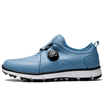 Venda quente Sapatos de Golfe para os Homens em Azul Rápida LacingGolf Tênis Homem de Couro Genuíno campo de Golfe de Mens Formação Sapatos Confortáveis Homens