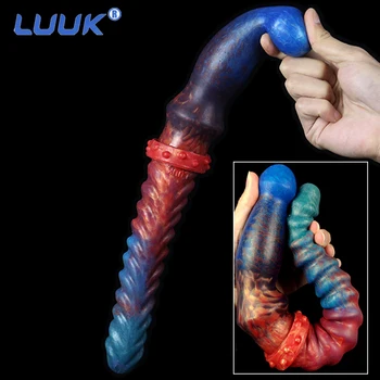 LUUK 36cm Super Longo Streamer Cor Dildo Duplo, Espinha de peixe Forma Realista Glande Plug Anal Brinquedos Sexuais Para as Mulheres Lésbicas Produtos