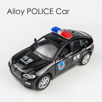 KIDAMI 1:32 Polícia Liga de Puxar para Trás Fundido Modelo de Carro X6 Brinquedos com Som Luz Dom de Brinquedos Para Crianças