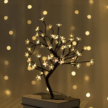 Flor de Árvore de Noite a Luz da Lâmpada de Mesa Fio de Luz da Noite Luzes de Fadas Noite Lâmpada USB Bateria Operado Para o Quarto de Cabeceira, Candeeiro de Mesa