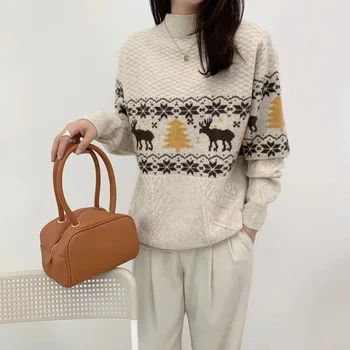 Li zhi yee metade de um camisolas de gola alta solta fina moda knitting do jacquard de Natal processar superior unlined do vestuário para o revestimento