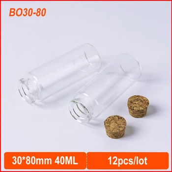 30*80mm 40 ml Transparente Esvaziar Garrafas de Vidro Com Rolha de Cortiça Frascos Frascos de Armazenamento de Material Pequenos frascos 12pcs