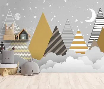 beibehang personalizado Nórdicos geométricas picos de montanhas floresta simples nuvens de papel de parede para quarto infantil decoração, bricolage