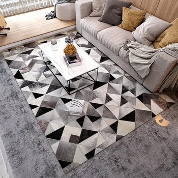 Nordic preto, branco e cinza triângulos couro natural pele tapete para a sala de tamanho grande decoração office tapete