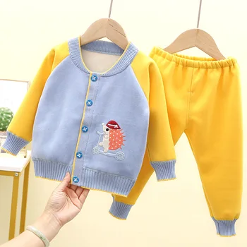 Crianças de Cashmere Quente Suit 2021 Inverno Novo que Knitting o Cardigan Casaco de malha para Bebê Meninos Queda de Roupas para Bebê Meninas