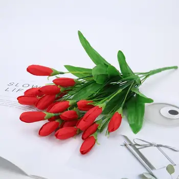 1 Buquê De Flores Artificiais Realista Colorfast 21 Cabeças Vivas Falso Tulip Flor Favores Do Casamento
