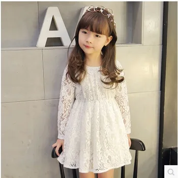 Desgaste das crianças 2018 Primavera de Novo Meninas coreano Vestido de Renda manga Longa Gaze Vestido de Princesa