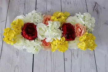 SPR amarelo estilo de casamento pequena estrada de chumbo arco de flores de parede de fundo do palco por grosso de flores artificiais tabela de central